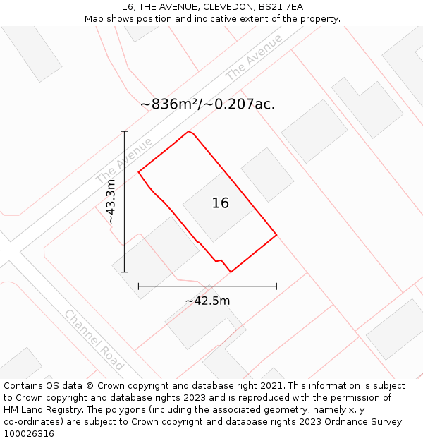 16, THE AVENUE, CLEVEDON, BS21 7EA: Plot and title map