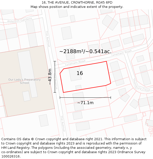 16, THE AVENUE, CROWTHORNE, RG45 6PD: Plot and title map