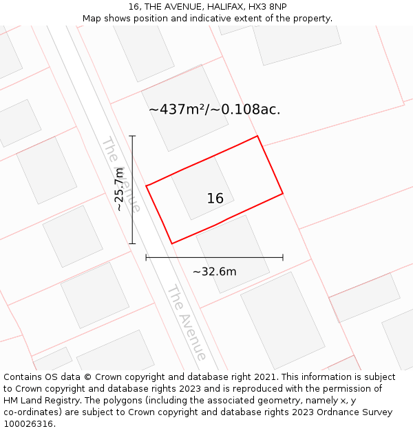 16, THE AVENUE, HALIFAX, HX3 8NP: Plot and title map