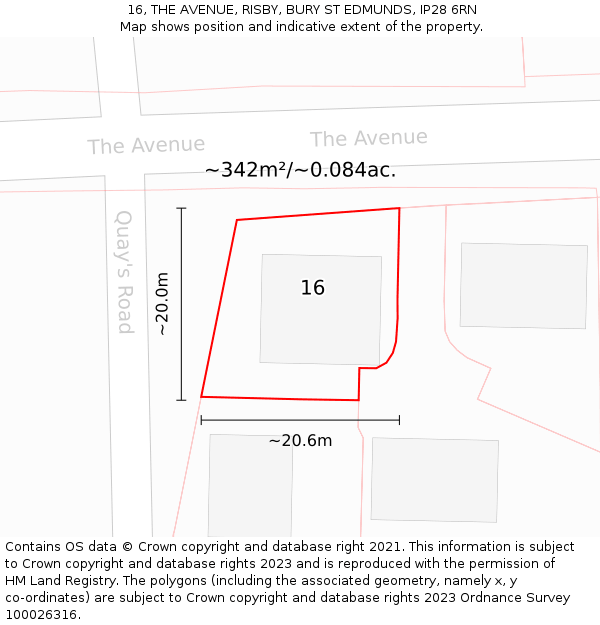 16, THE AVENUE, RISBY, BURY ST EDMUNDS, IP28 6RN: Plot and title map