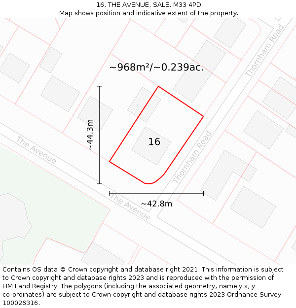 16, THE AVENUE, SALE, M33 4PD: Plot and title map