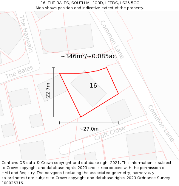 16, THE BALES, SOUTH MILFORD, LEEDS, LS25 5GG: Plot and title map