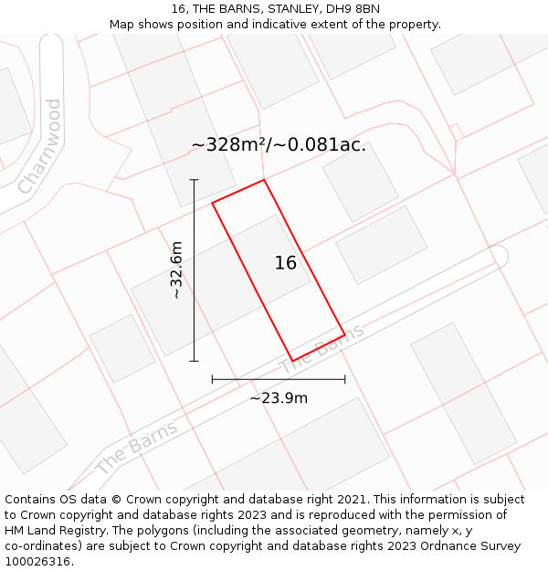 16, THE BARNS, STANLEY, DH9 8BN: Plot and title map