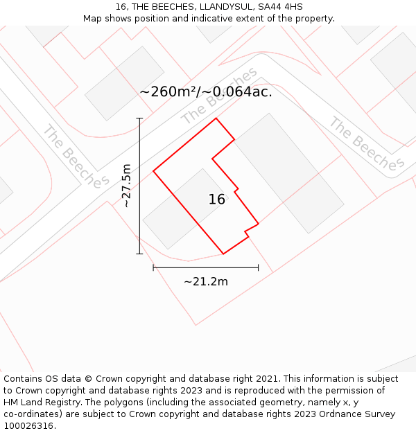 16, THE BEECHES, LLANDYSUL, SA44 4HS: Plot and title map