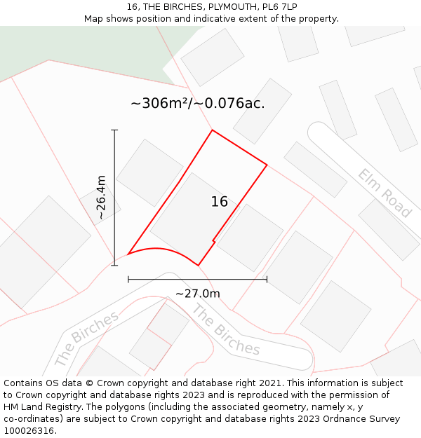 16, THE BIRCHES, PLYMOUTH, PL6 7LP: Plot and title map