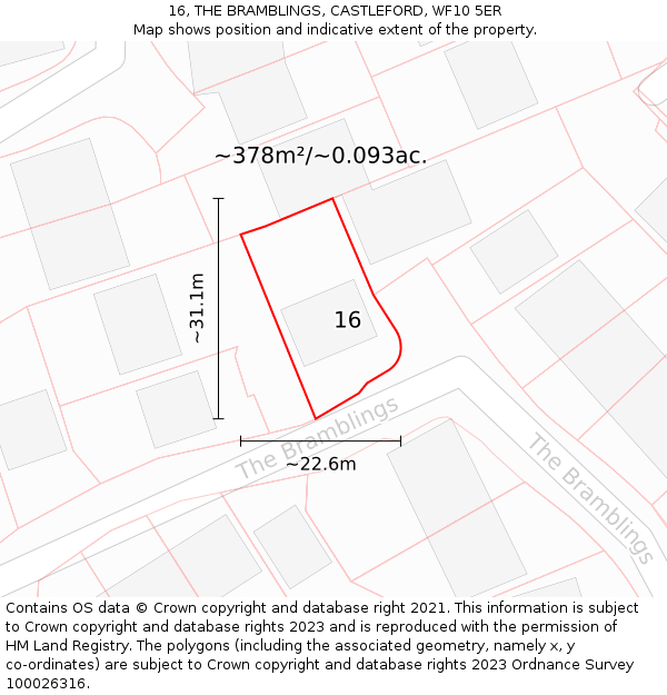 16, THE BRAMBLINGS, CASTLEFORD, WF10 5ER: Plot and title map