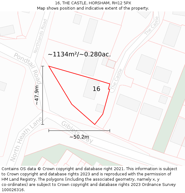 16, THE CASTLE, HORSHAM, RH12 5PX: Plot and title map