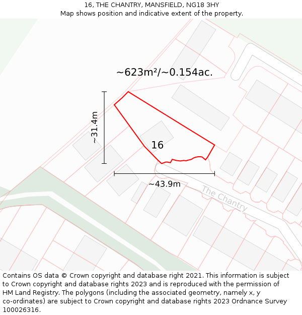 16, THE CHANTRY, MANSFIELD, NG18 3HY: Plot and title map