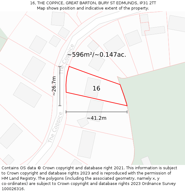 16, THE COPPICE, GREAT BARTON, BURY ST EDMUNDS, IP31 2TT: Plot and title map