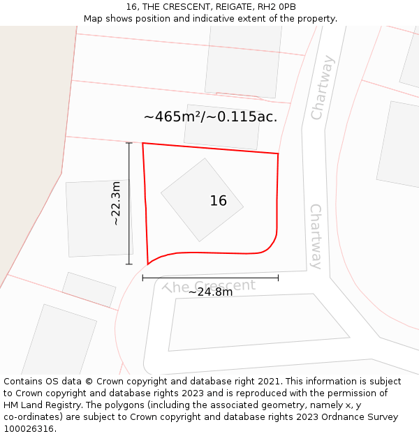 16, THE CRESCENT, REIGATE, RH2 0PB: Plot and title map