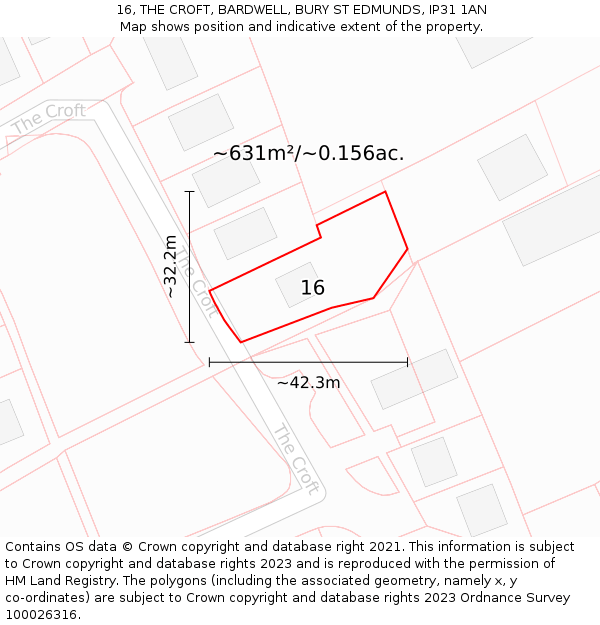 16, THE CROFT, BARDWELL, BURY ST EDMUNDS, IP31 1AN: Plot and title map