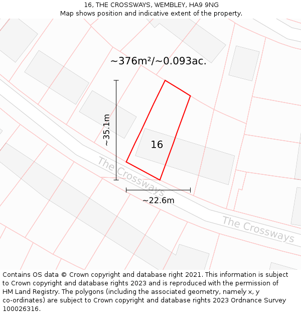 16, THE CROSSWAYS, WEMBLEY, HA9 9NG: Plot and title map