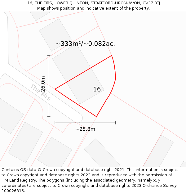 16, THE FIRS, LOWER QUINTON, STRATFORD-UPON-AVON, CV37 8TJ: Plot and title map