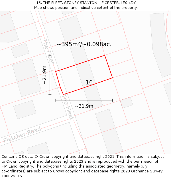 16, THE FLEET, STONEY STANTON, LEICESTER, LE9 4DY: Plot and title map