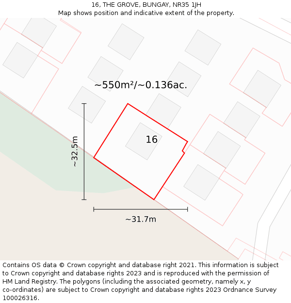 16, THE GROVE, BUNGAY, NR35 1JH: Plot and title map