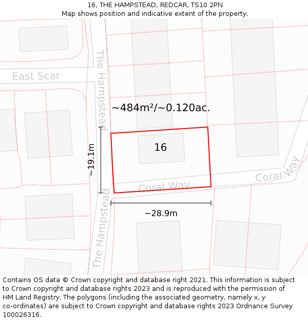 16, THE HAMPSTEAD, REDCAR, TS10 2PN: Plot and title map