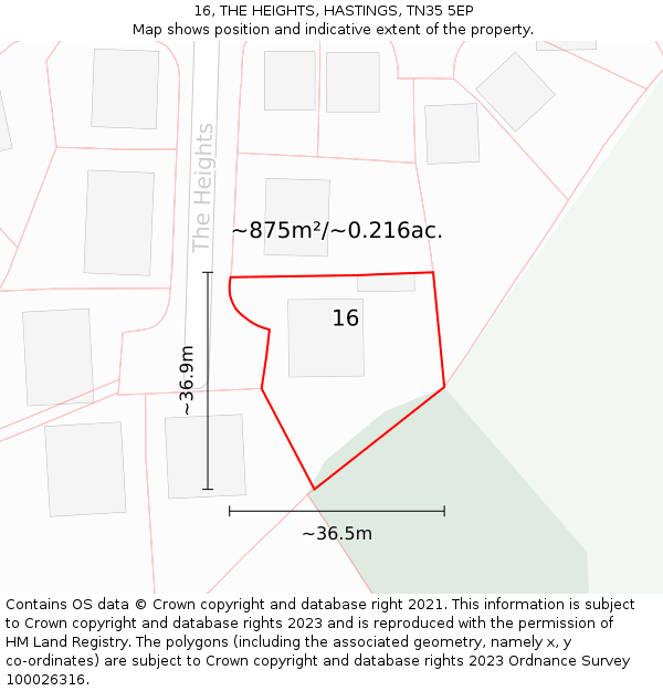 16, THE HEIGHTS, HASTINGS, TN35 5EP: Plot and title map