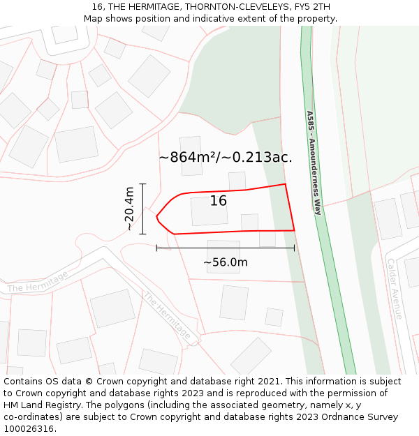 16, THE HERMITAGE, THORNTON-CLEVELEYS, FY5 2TH: Plot and title map