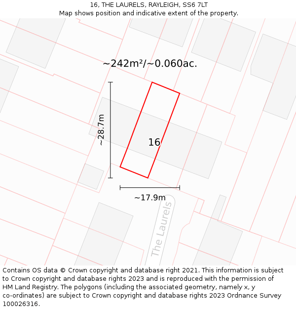 16, THE LAURELS, RAYLEIGH, SS6 7LT: Plot and title map