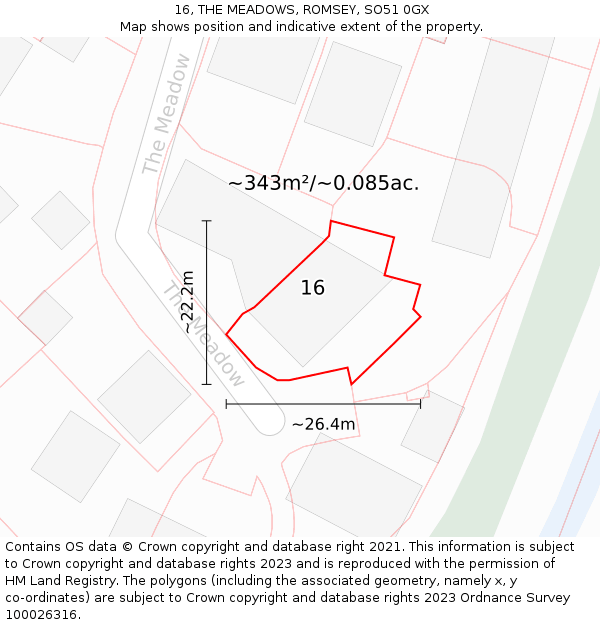 16, THE MEADOWS, ROMSEY, SO51 0GX: Plot and title map