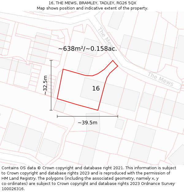 16, THE MEWS, BRAMLEY, TADLEY, RG26 5QX: Plot and title map