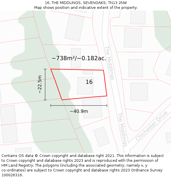 16, THE MIDDLINGS, SEVENOAKS, TN13 2NW: Plot and title map