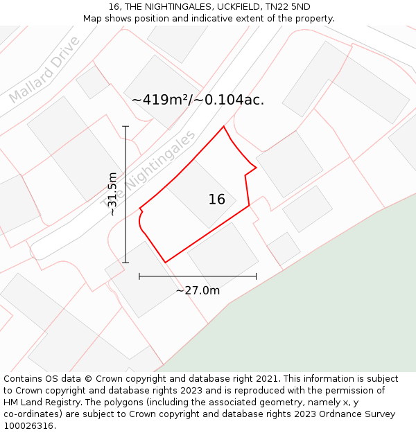 16, THE NIGHTINGALES, UCKFIELD, TN22 5ND: Plot and title map