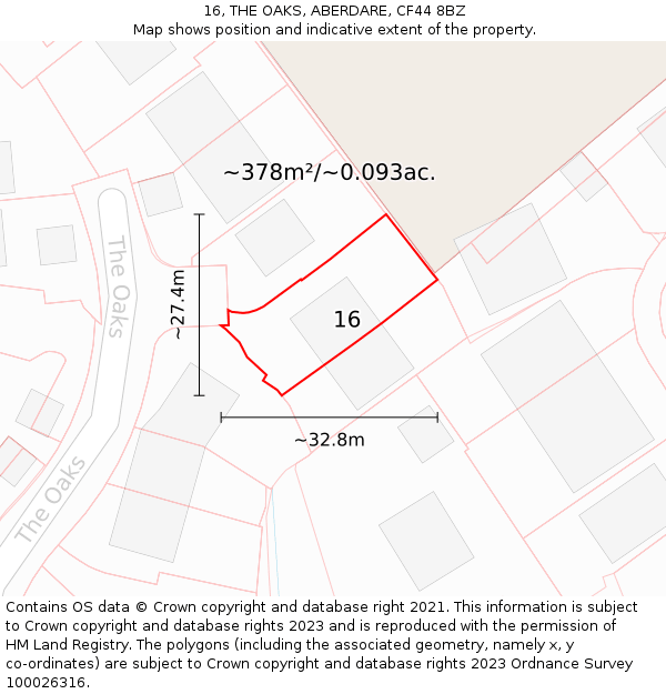 16, THE OAKS, ABERDARE, CF44 8BZ: Plot and title map