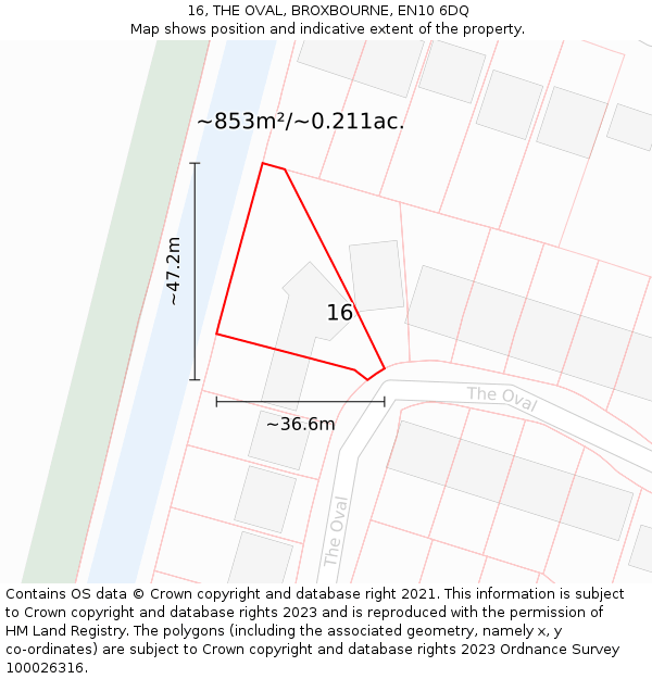 16, THE OVAL, BROXBOURNE, EN10 6DQ: Plot and title map