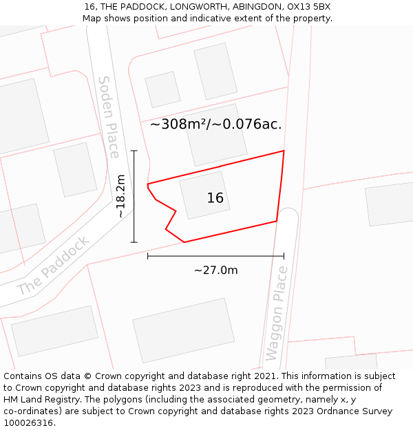 16, THE PADDOCK, LONGWORTH, ABINGDON, OX13 5BX: Plot and title map