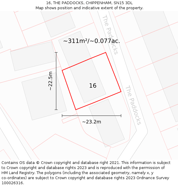 16, THE PADDOCKS, CHIPPENHAM, SN15 3DL: Plot and title map