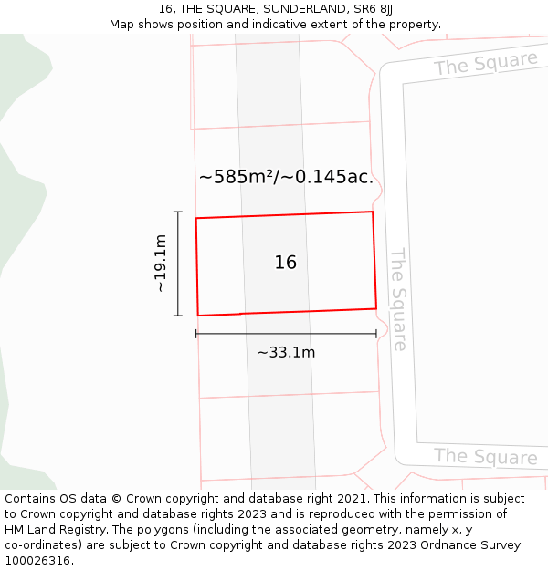 16, THE SQUARE, SUNDERLAND, SR6 8JJ: Plot and title map