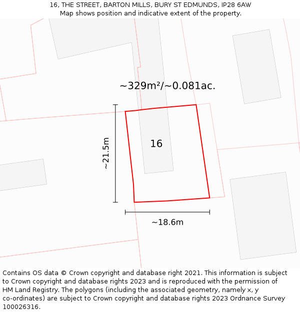 16, THE STREET, BARTON MILLS, BURY ST EDMUNDS, IP28 6AW: Plot and title map