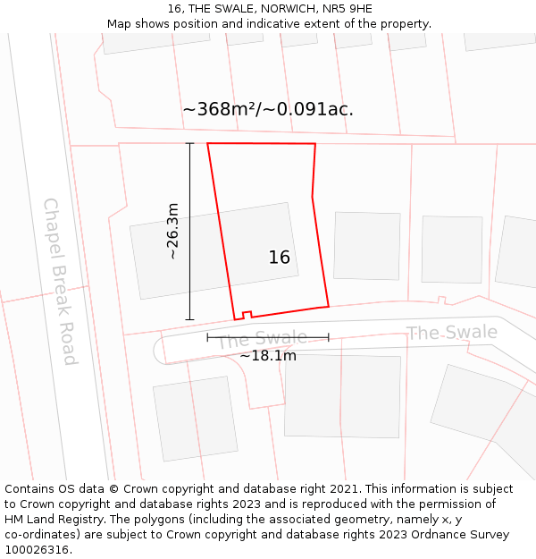 16, THE SWALE, NORWICH, NR5 9HE: Plot and title map