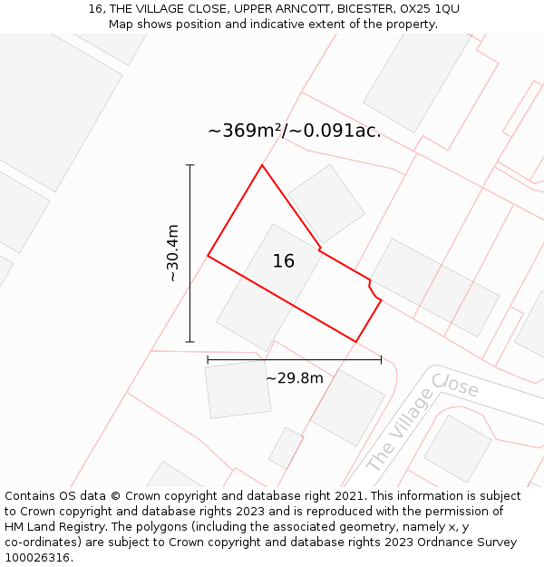 16, THE VILLAGE CLOSE, UPPER ARNCOTT, BICESTER, OX25 1QU: Plot and title map