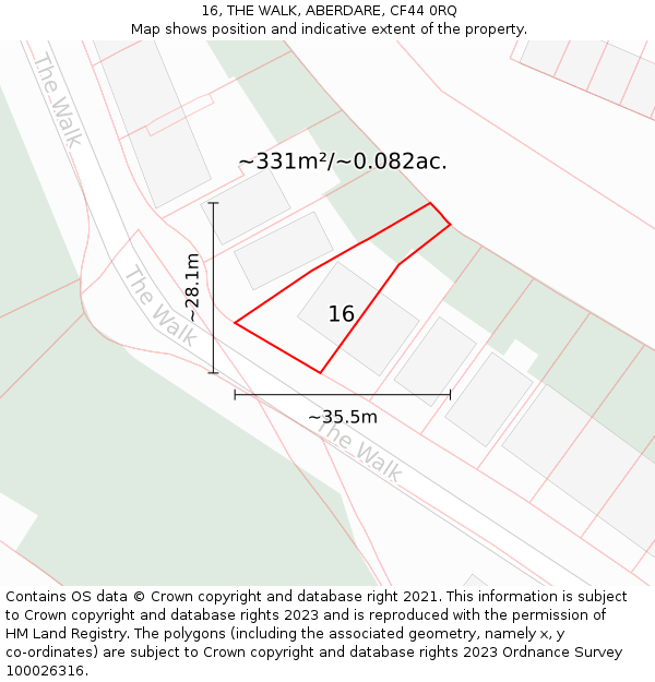 16, THE WALK, ABERDARE, CF44 0RQ: Plot and title map