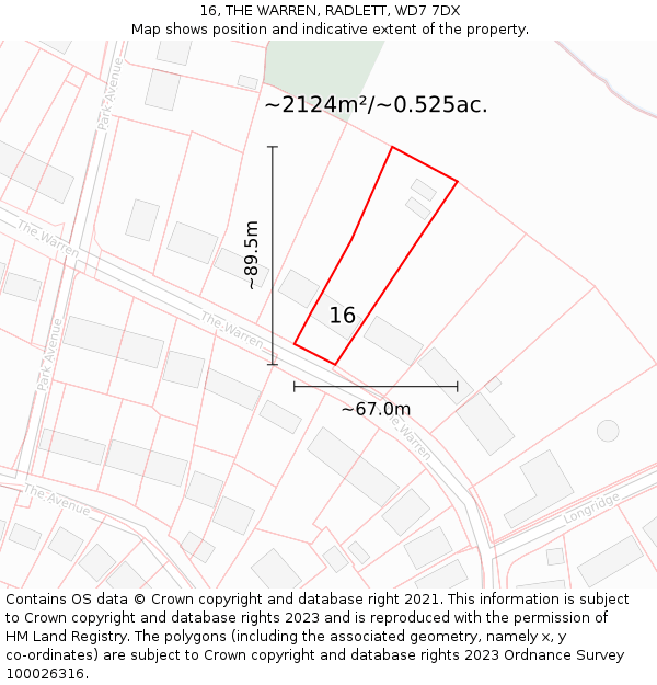 16, THE WARREN, RADLETT, WD7 7DX: Plot and title map