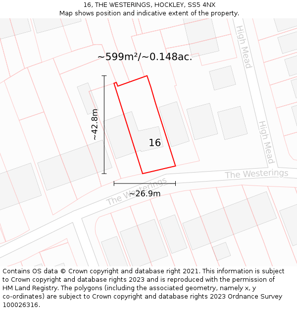 16, THE WESTERINGS, HOCKLEY, SS5 4NX: Plot and title map