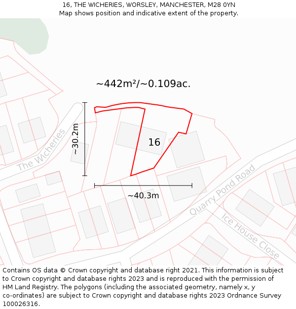 16, THE WICHERIES, WORSLEY, MANCHESTER, M28 0YN: Plot and title map