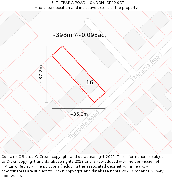 16, THERAPIA ROAD, LONDON, SE22 0SE: Plot and title map