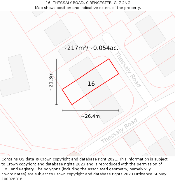 16, THESSALY ROAD, CIRENCESTER, GL7 2NG: Plot and title map