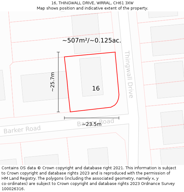 16, THINGWALL DRIVE, WIRRAL, CH61 3XW: Plot and title map