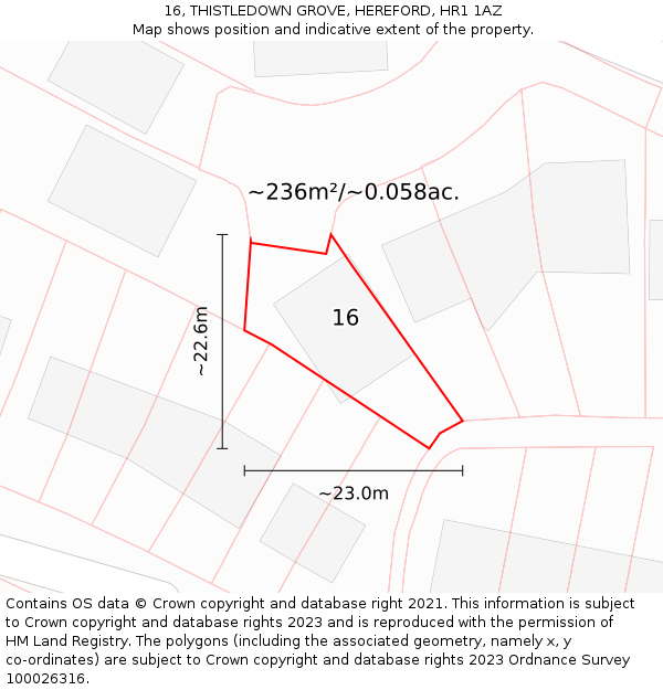 16, THISTLEDOWN GROVE, HEREFORD, HR1 1AZ: Plot and title map