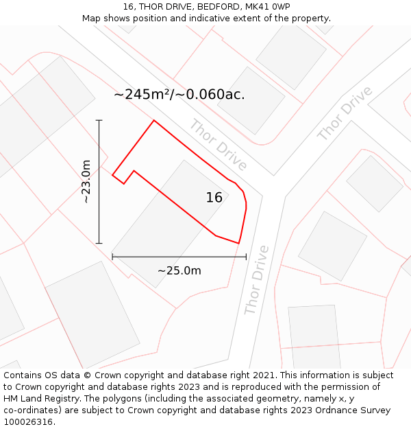 16, THOR DRIVE, BEDFORD, MK41 0WP: Plot and title map