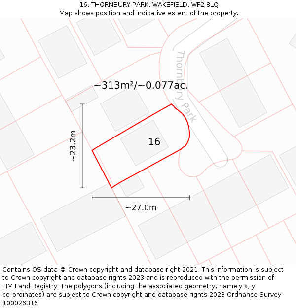 16, THORNBURY PARK, WAKEFIELD, WF2 8LQ: Plot and title map