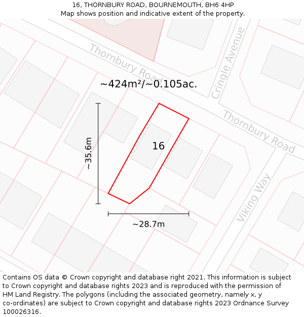 16, THORNBURY ROAD, BOURNEMOUTH, BH6 4HP: Plot and title map
