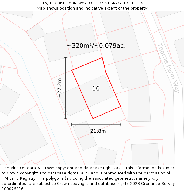 16, THORNE FARM WAY, OTTERY ST MARY, EX11 1GX: Plot and title map