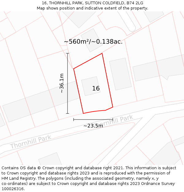 16, THORNHILL PARK, SUTTON COLDFIELD, B74 2LG: Plot and title map