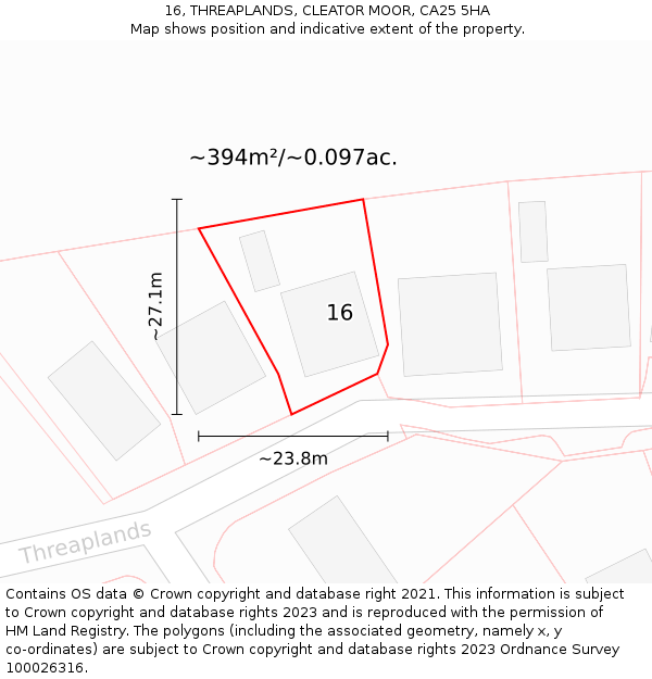 16, THREAPLANDS, CLEATOR MOOR, CA25 5HA: Plot and title map