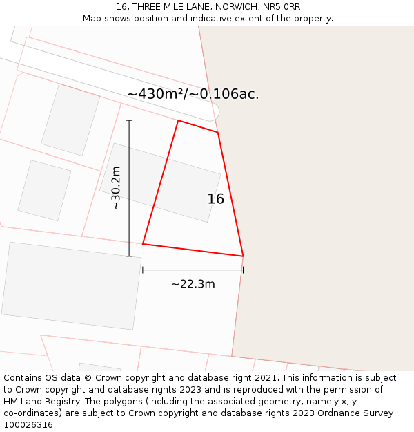 16, THREE MILE LANE, NORWICH, NR5 0RR: Plot and title map